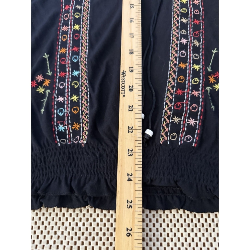 Vintage Havana Top Blouse S On/off Shoulder Embroidered Black Elastic Waist Boho - Picture 9 of 11